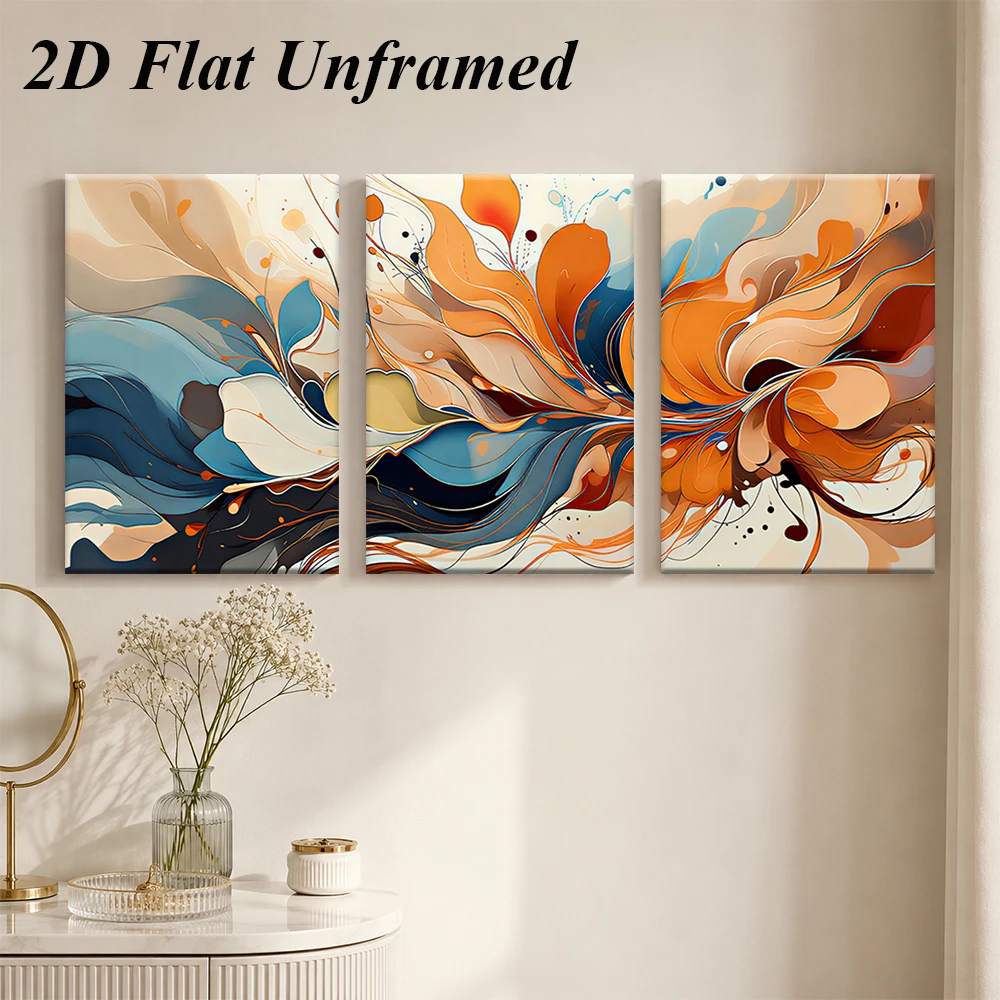 1 set of modern abstract art triptych decorative paintings, bedroom, dining room, entrance frameless 2D plan