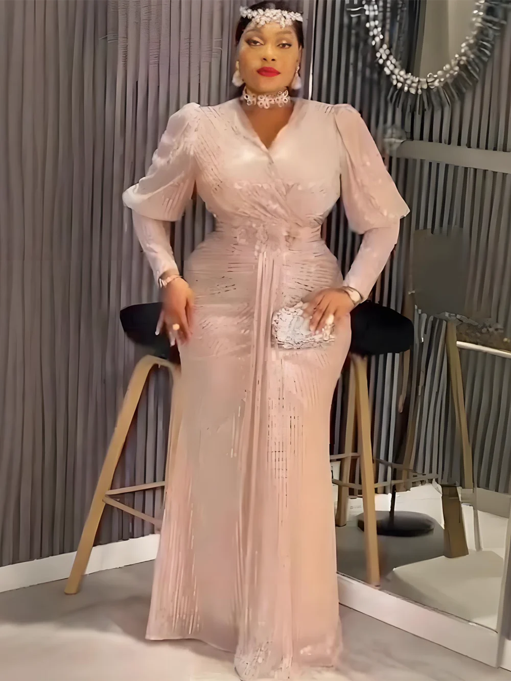 

Plus Size African Party Long Dresses for Women Dashiki Sequin Pink Robe Elegant Outfits Muslim Wedding Evening Gown 2026