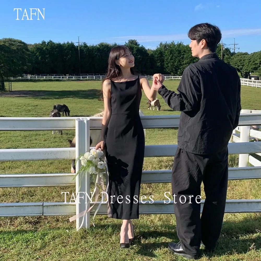 

TAFN Black Photo Shoot Dresses Ankle-Length Sheath Simple Reception Backless Dresses Custom Made