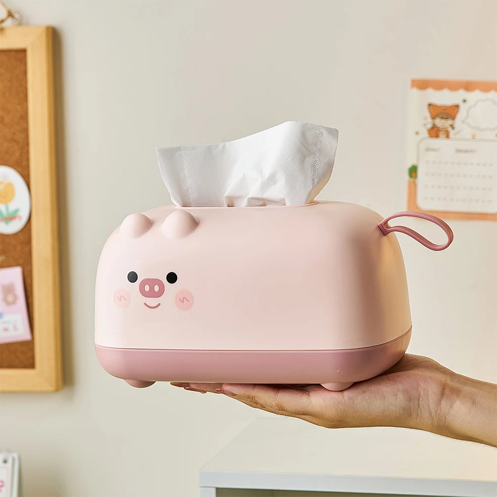 Cartoon Pig Tissue Box Kawaii Storage Accessories Plastic Paper Extraction Box Desktop Ornaments Cute Home Decoration Napkin Box