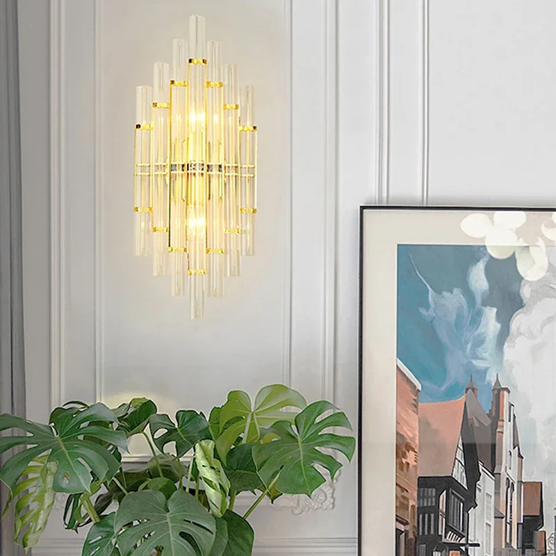 Постмодернистский роскошный хрустальный настенный светильник, светодиодный фон для гостиной, ТВ, спальни, прикроватный проход, лестница, коридор, модные бра, светильники