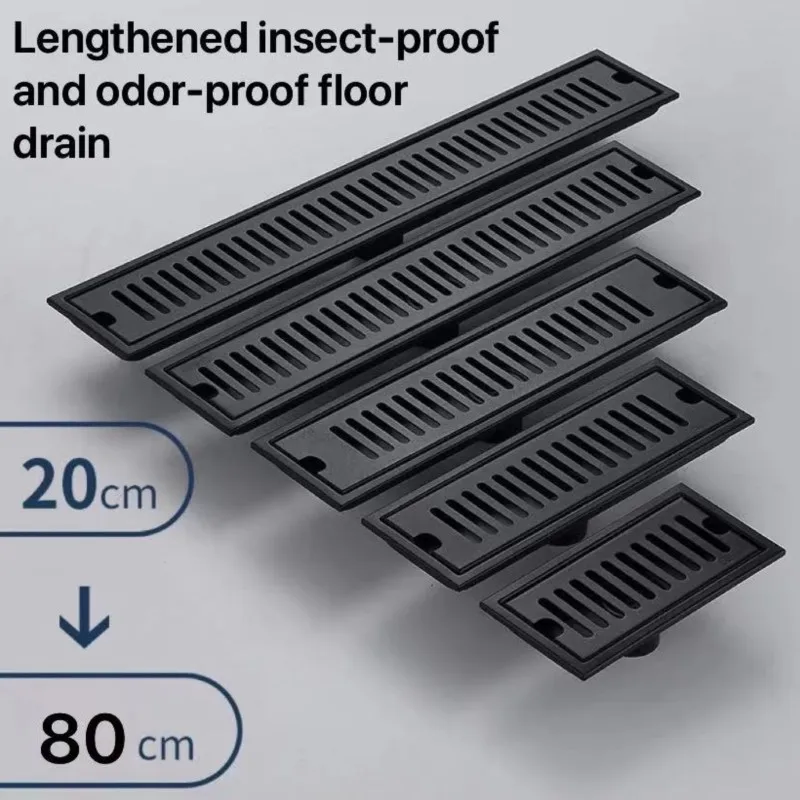 

Black 20-80cm Extended Floor Drain Bathroom Toilet 304 Stainless Steel Large Displacement Floor Drain Anti-Odor And Insect Proof