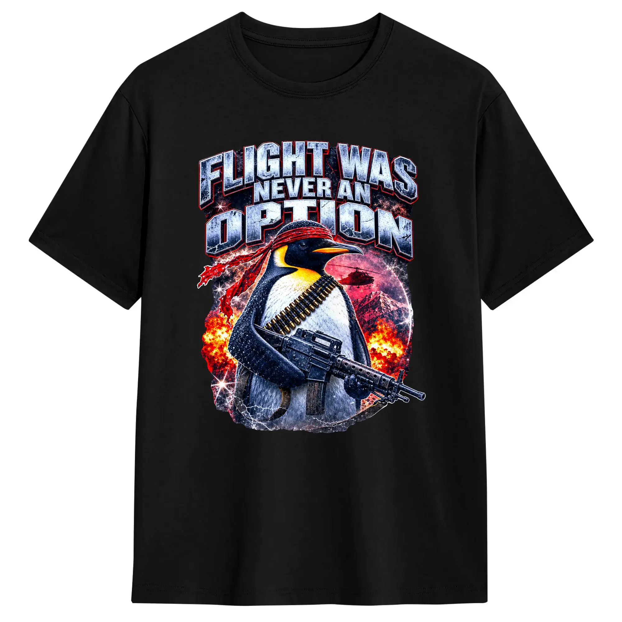 Oversized T Shirt Summer Flight was Never an Option Commando Penguin Soldier Fashion T-Shirts  Cotton Tee Shirt  Short Sleeve