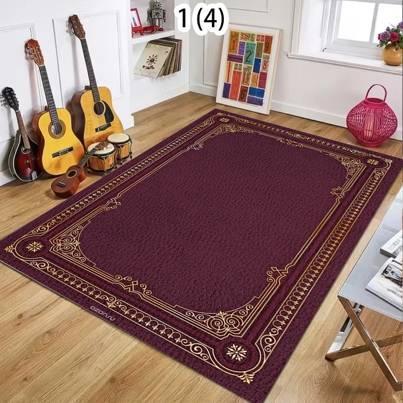 Vintage European Style Carpet Luxury Gold Border Area Rug Floor Mat for Living Room Bedroom Aesthetic Home Decor Large Carpet