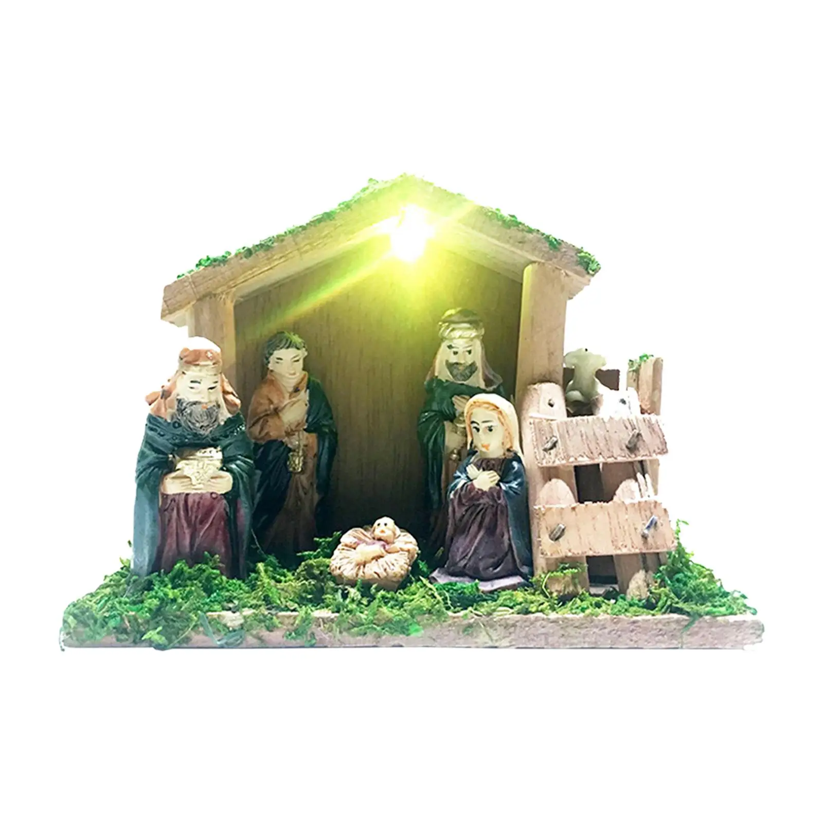 Resin Wood Jesus Birth Figurine Nativity Scene Christmas Home Decor Ornament Gift for Christian Tabletop Display