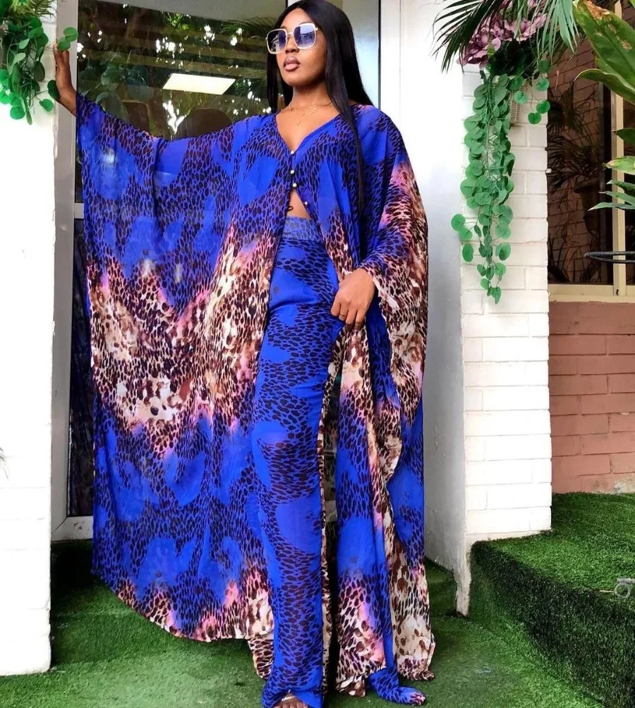 Feminino áfrica abaya 2 peça conjunto 2024 africano dashiki nova moda terno de duas peças topos largos + calças compridas festa tamanho livre para senhoras