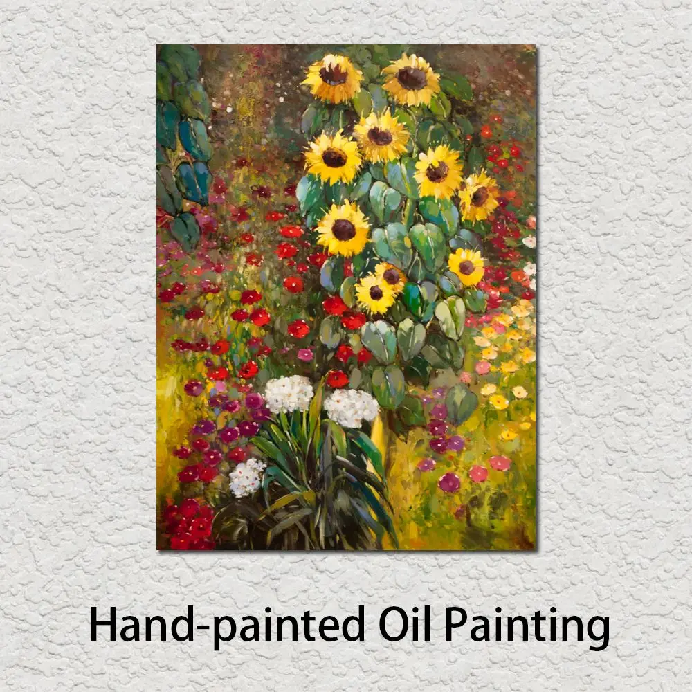 

Modern Canvas Art Farm Garden with Sunflowers Gustav Klimt Painting Landscape Handmade Famous Artwork Restaurant Hotel Decor