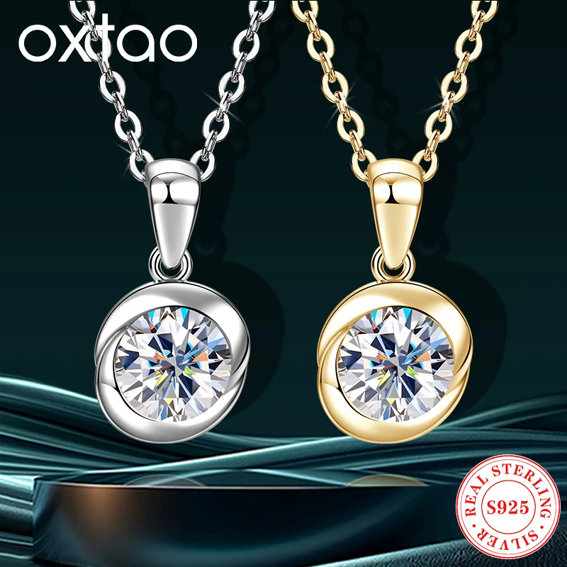 

OXTAO 925 Серебряное ожерелье с бутоном роз для женщин 6,5 мм 1,0 карата D VVS1 Муассанит Подвеска-пасьянс Ожерелье Ювелирные изделия с сертифицированным