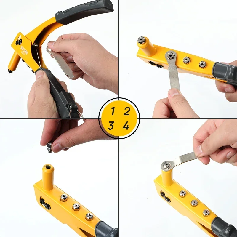 Hand Threaded Rivet Nut Gun with 4 Rivet Head Sizes Heavy Duty One Handed Rivet Gun Tool for M3 M4 M5 M6 M8 M10 M12 Nuts