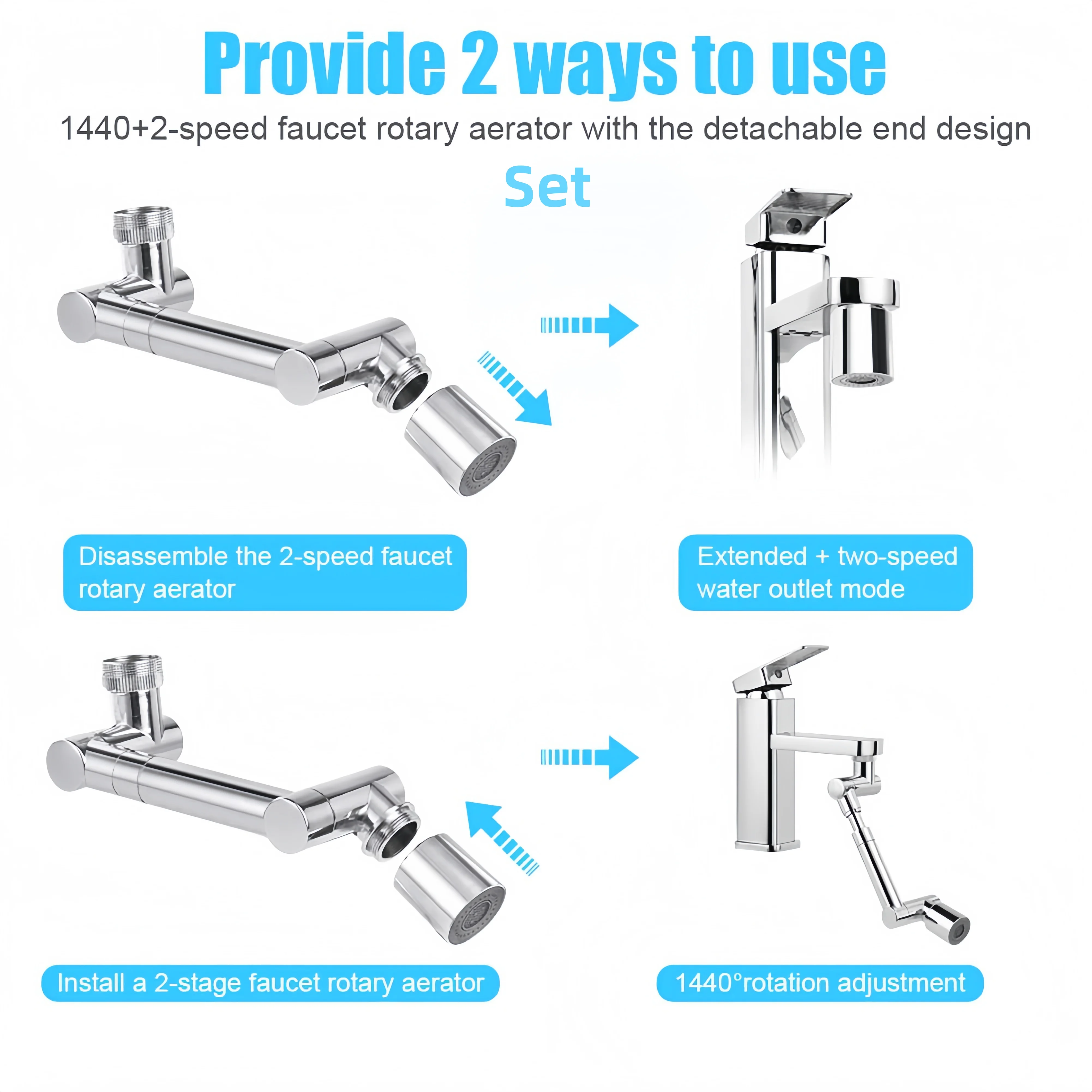 موسع الصنبور موسع مهوية صنبور الحوض مع وضعين للحماية من الرش، ذراع ميكانيكي عالمي متعدد الوظائف مناسب #5