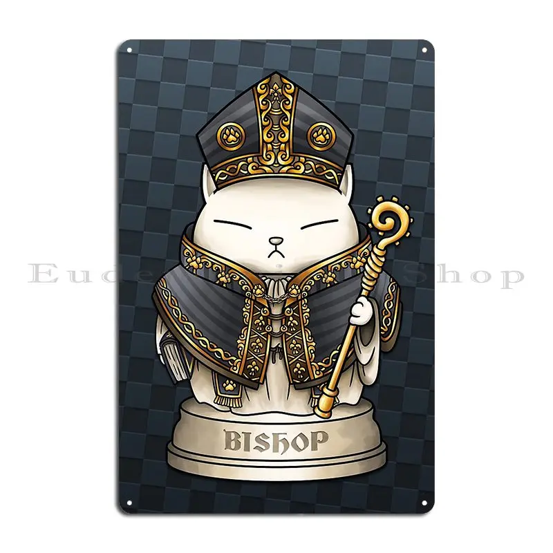 Cat Chess Bishop Metal Sign Pub Wall Pub Designer Cave Bar Tin Sign Poster