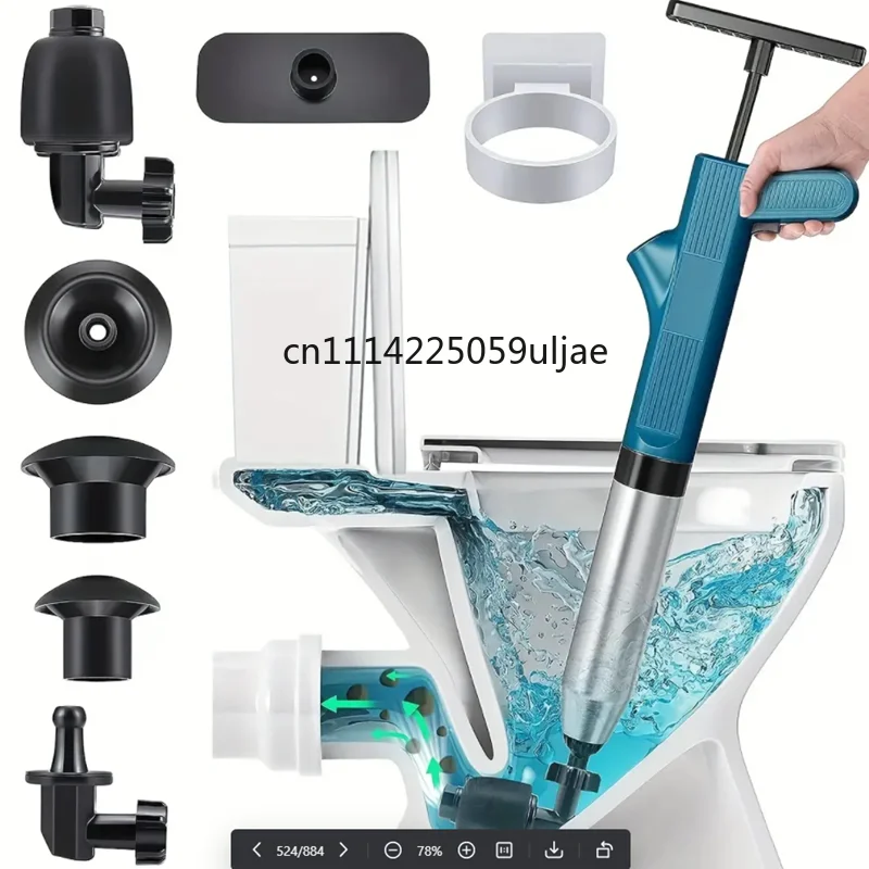 Powerful Toilet Plunger Stainless Steel Pipe Dredger Unblocker Pneumatic High-pressure Dredging Air Drain Blaster Tool Set