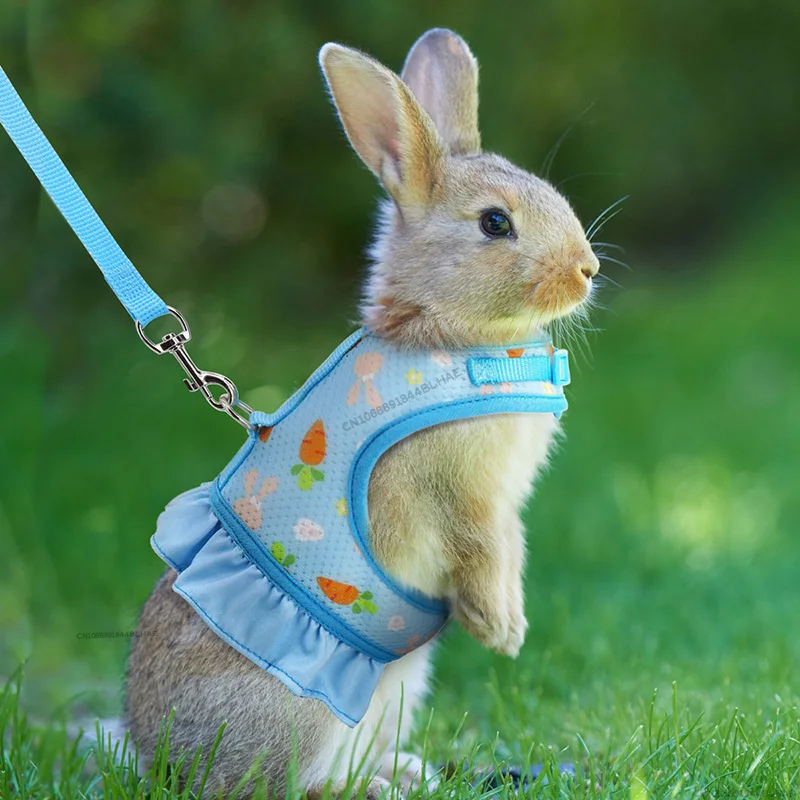 Rabbit Harness with Leash Cute Adjustable Buckle Breathable Mesh Vest Skirt for Bunny Guinea Pig Small Pet Traction Harness Suit