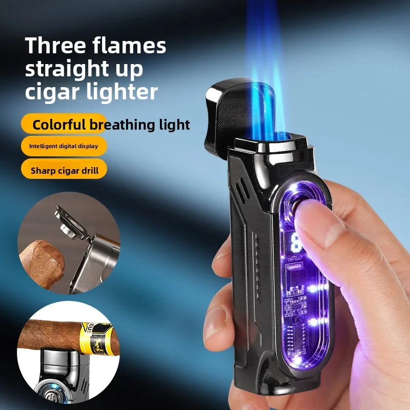 High-looking Smart Touch-sensitive Three-stroke Cigar Lighter, High Temperature and Fierce Fire, Windproof Inflatable Lighter
