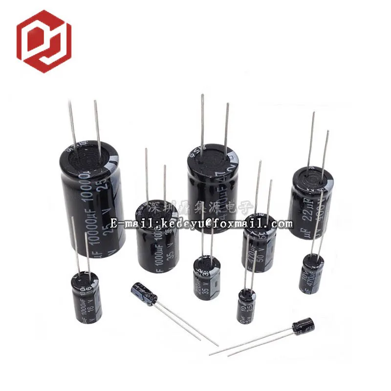 100PCS 25V Direct insertion electrolytic capacitor 10UF 22UF 33UF 47UF 100UF 220UF 330UF 470UF 680UF 820UF 1000UF 2200UF 3300UF