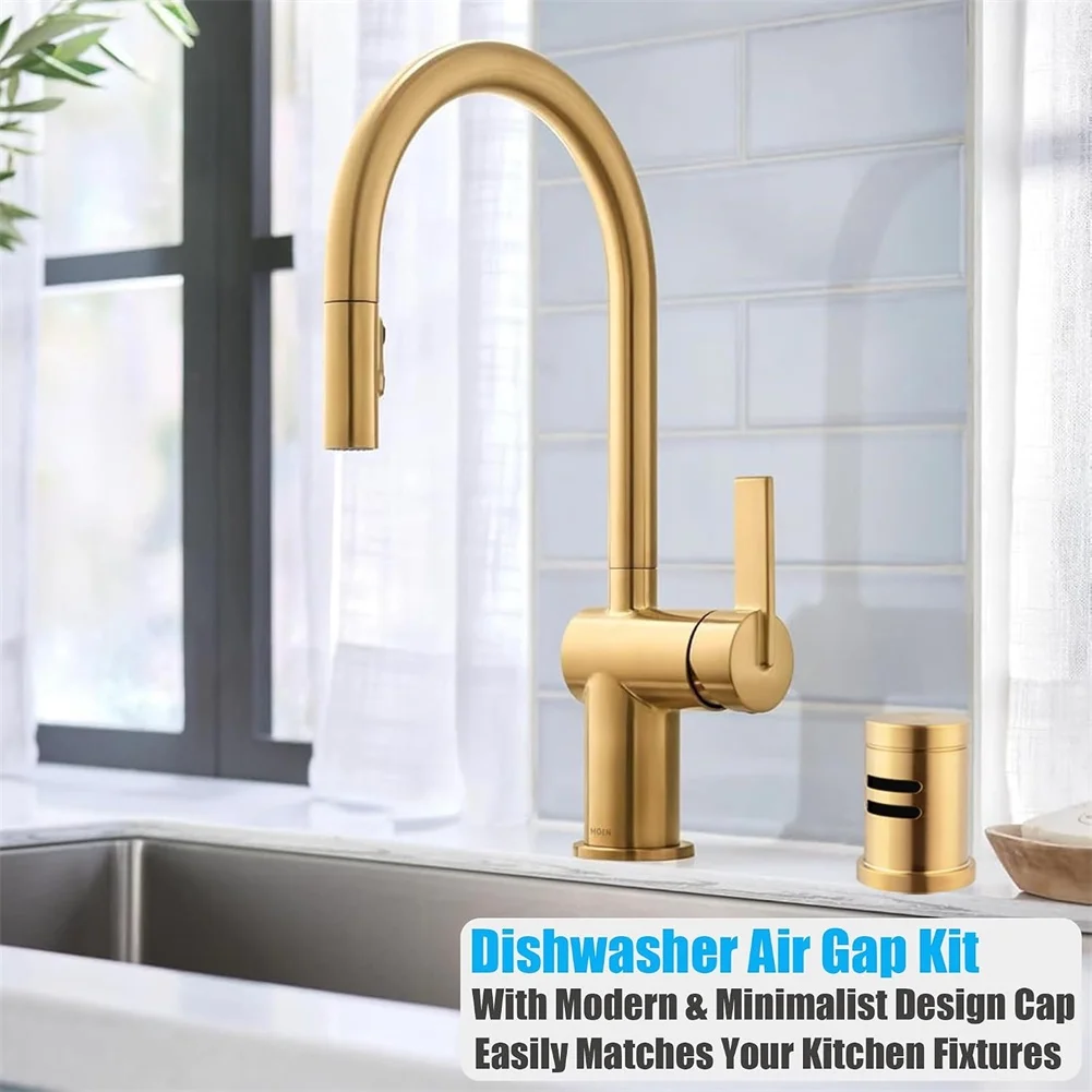 Brushed Gold Solid Brass Air Gap Cover for Dishwasher Air Gap System Skirted Style Fits Standard Installations
