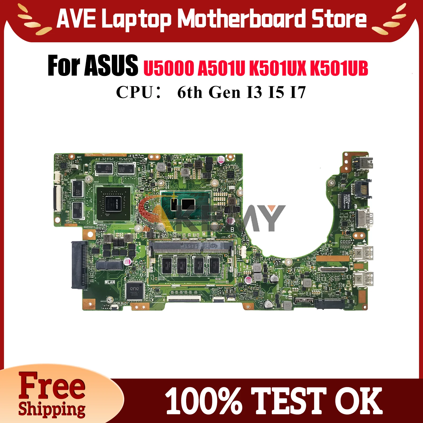 

K501UX Laptop Motherboard For ASUS VivoBook K501UQ K501U K501UB A501U K501UWK K501UXM K501UW K501UX U5000 Mainboard I3 I5 I7 CPU