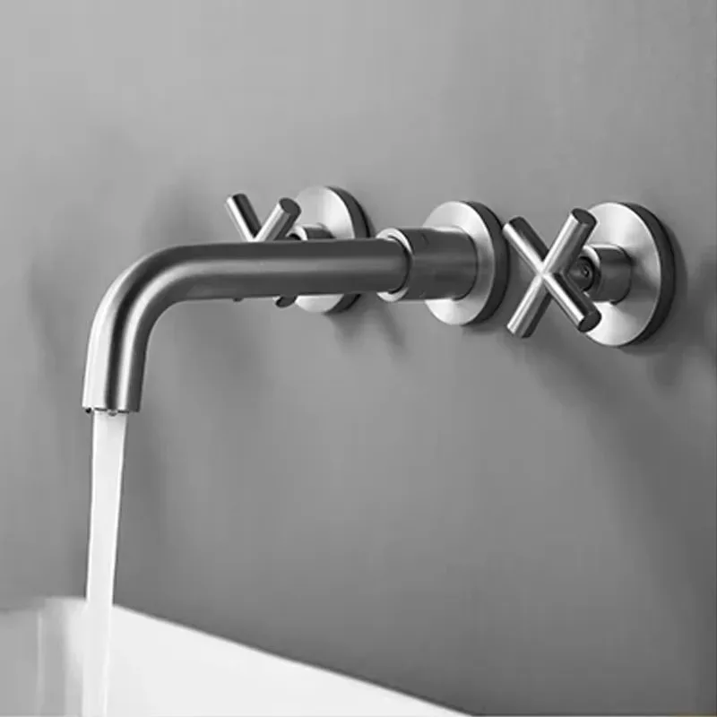 Smesiteli Modern Double Handle Brushed Basin Faucet Round Wire Drawing Surface Pool Faucet Hot & Cold Water Bathroom Taps