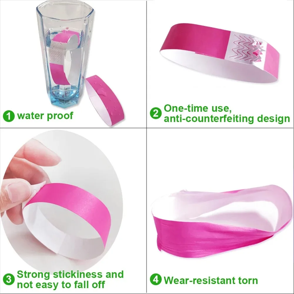 100 Pcs Paper Tyvek Wristbands Waterproof Party Disposable Wristbands Ticket Bar Identity Playground Bracelets ID Wrist Bands