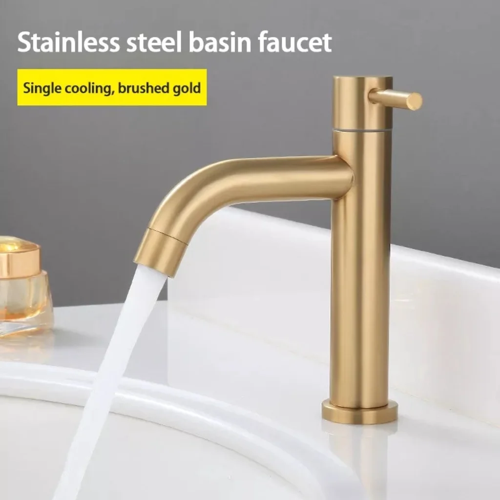 Bath Water Taps Stainless Steel Quick Open Heighten Single Cold Kitchen Sink Faucet Bathroom Counter Basin Tap(hose Not Include)
