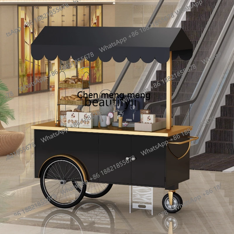 

X Iron Art Flower Cart Mobile Coffee Touring Cart Display Tasting Mall Beverage Sales Cart