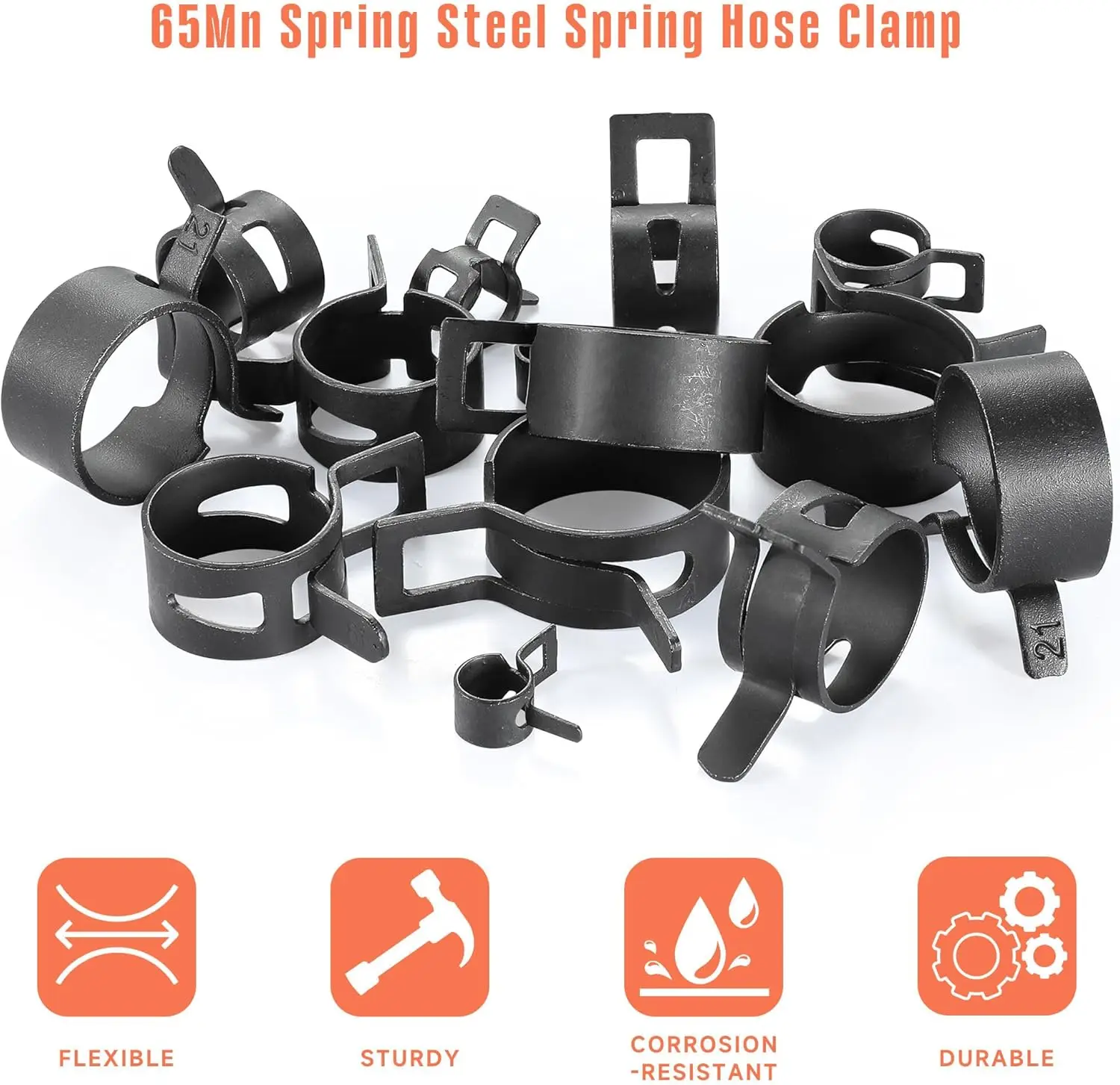 24pcs Hose Spring Clamp Clips Vacuum Fuel Line Hose Oil Water Pipe Air Tube Clamps Fastener 6-46mm Pipe Clamp Hoop for Plumbing