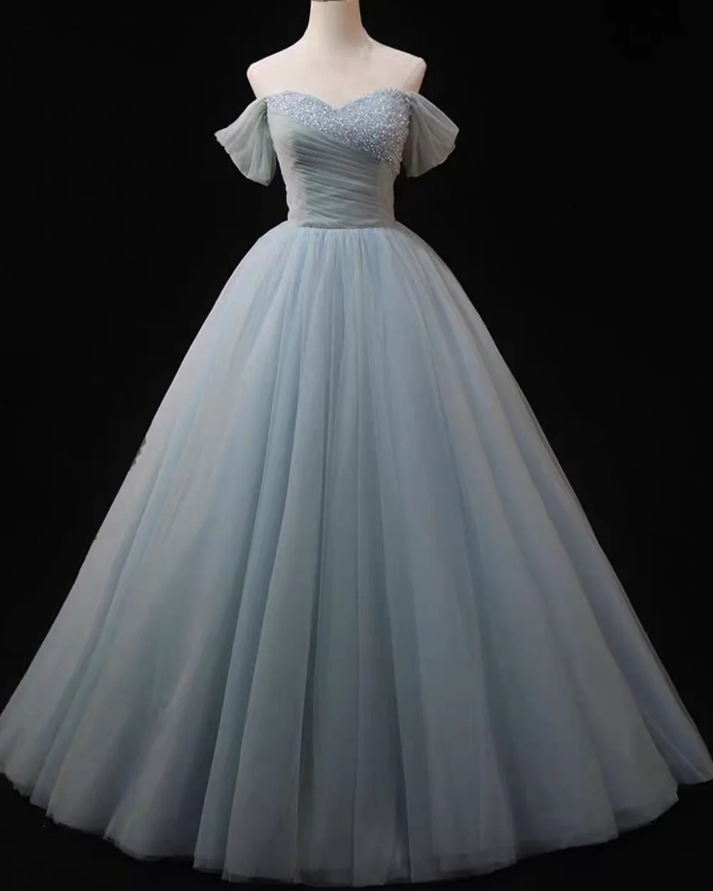 

Customized Exquisite Elegant Tulle Beading Pleat A-line Off-the-shoulder Long Dresses Bespoke Occasion Dresses Sizes Available