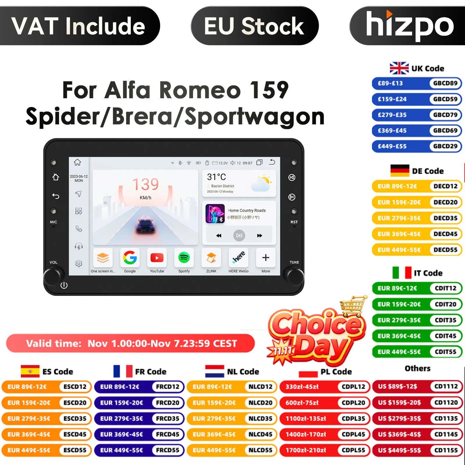 Carplay 4G-LTE 7" Car Radio Android for Alfa Romeo 159 Brera Spider Sportwagon Multimedia Player Navigation GPS 1 Din Stereo DSP