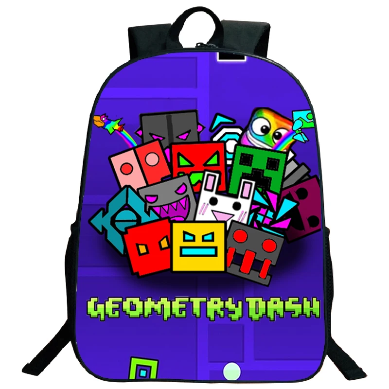 Geometry Dash Cartoon Printed School Bags 16 Inch Large Capacity Bag For Travel Sport Portable Students School Bags Kids Bookbag