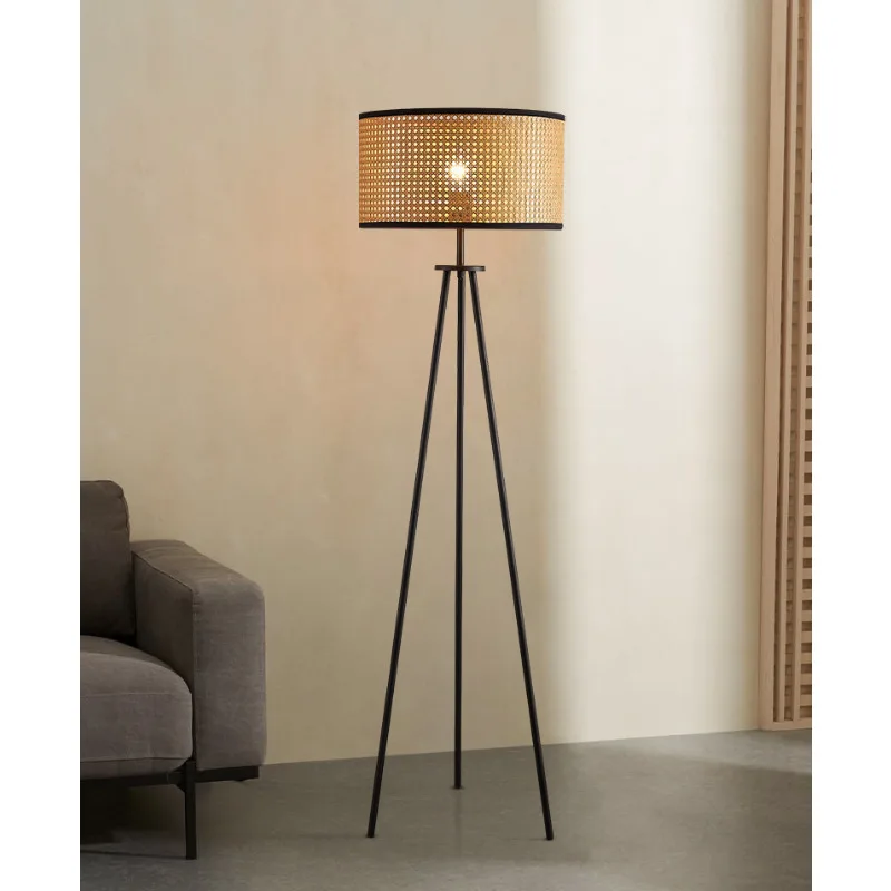 

Minimalist Tripod Handmade Rattan E27 Led Floor Lamp Living Room Sofa Study Bedroom Bedside Personalized Vintage Standing Lamps