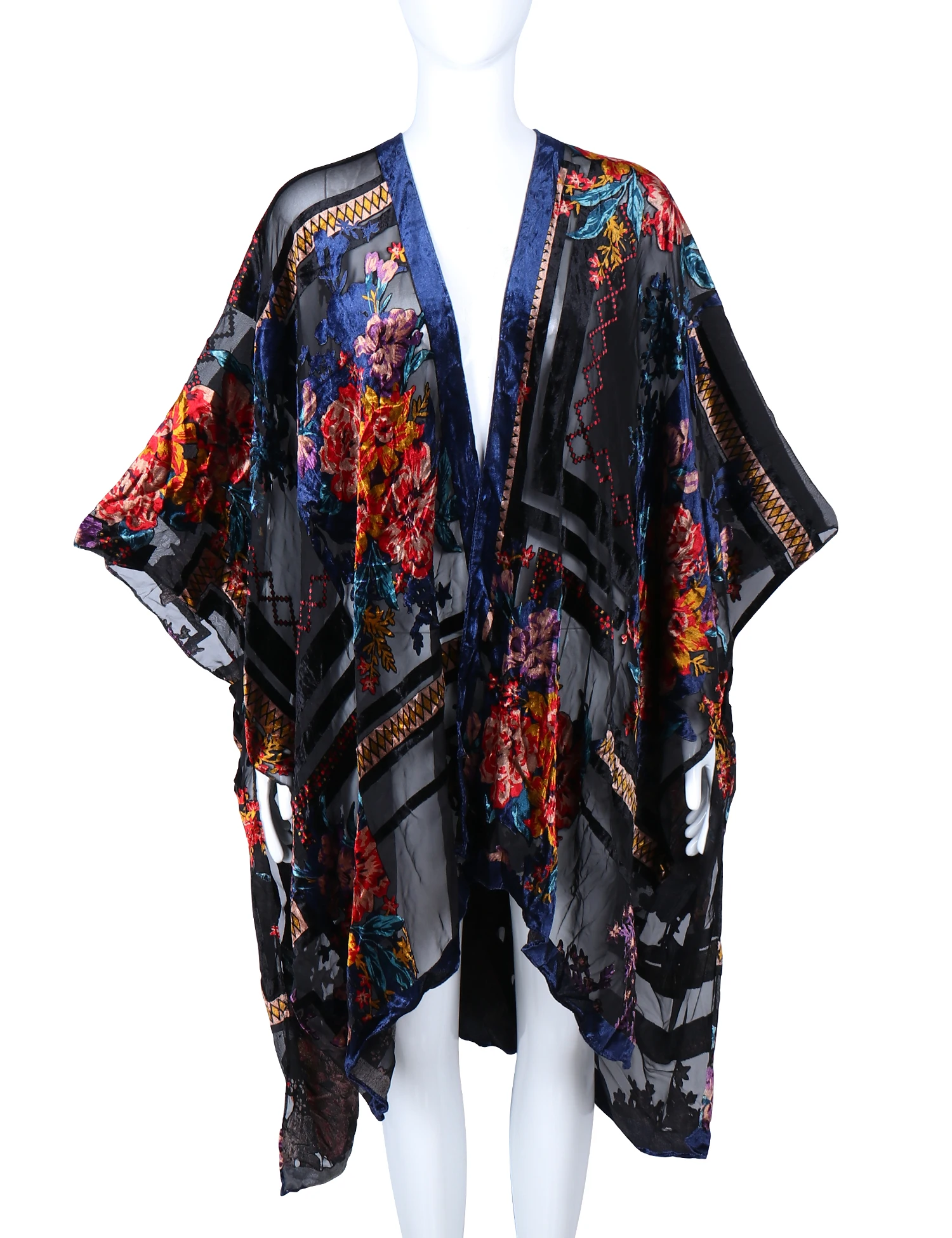 WeHello-Women\'s Bohemian Long Cardigan with Tassel, Velvet Kimono, Beach Cover-up, Casual Cardigan, Shawl, JYPF-6