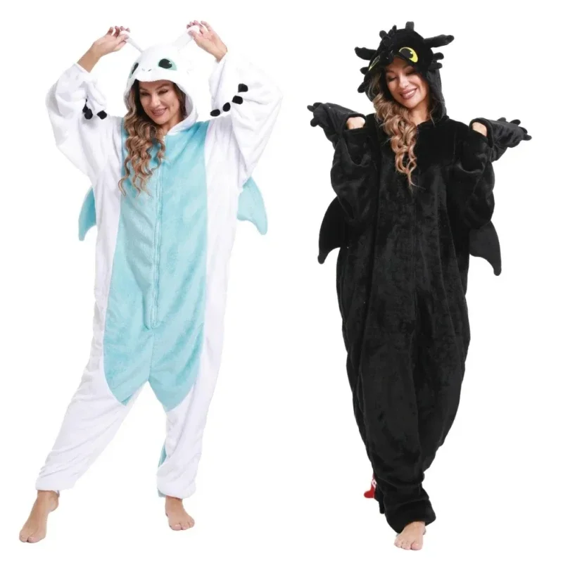 

Night Fury Cosplay Costume Light Fury Cartoon Dragon Fur Pajamas Couple Pyjama Onesie Valentine's Day Gifts Halloween Jumpsuits