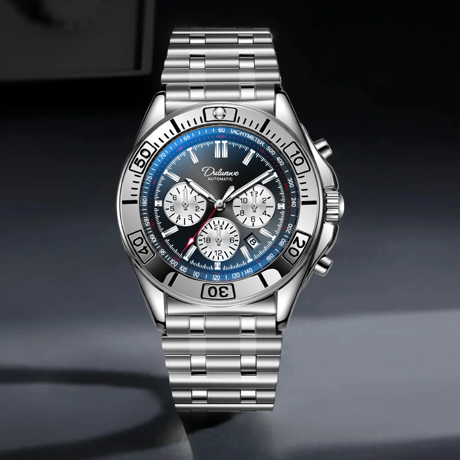 Dulunwe Fashion Men's Automatic Watch Luxury Brand Multi-Function Chronograph Small Dial 30M Waterproof Sports Mechanical Watch