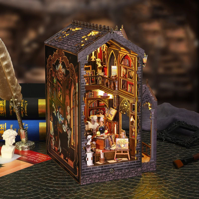 DIY Wooden Book Nook Wonder Studio Figurines Miniatures Bookend