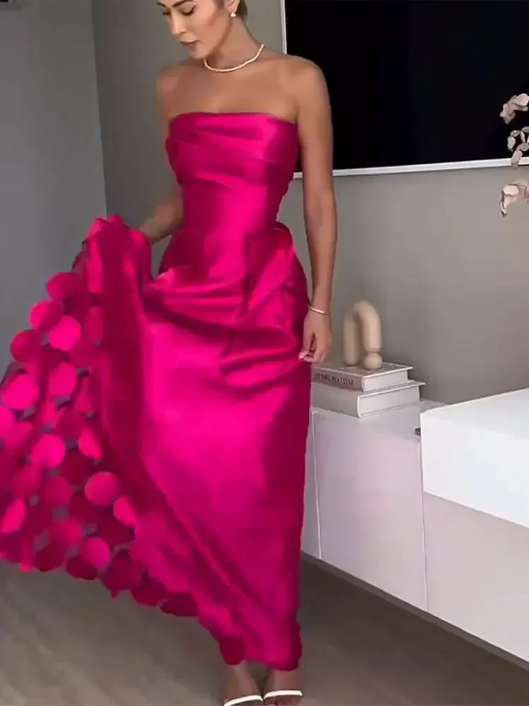 فستان دائري بدون حمالات فستان عالي الخصر من الساتان مثير للحفلات الاجتماعية ثوب مسائي أنيق للتخسيس فساتين طويلة للنساء #3