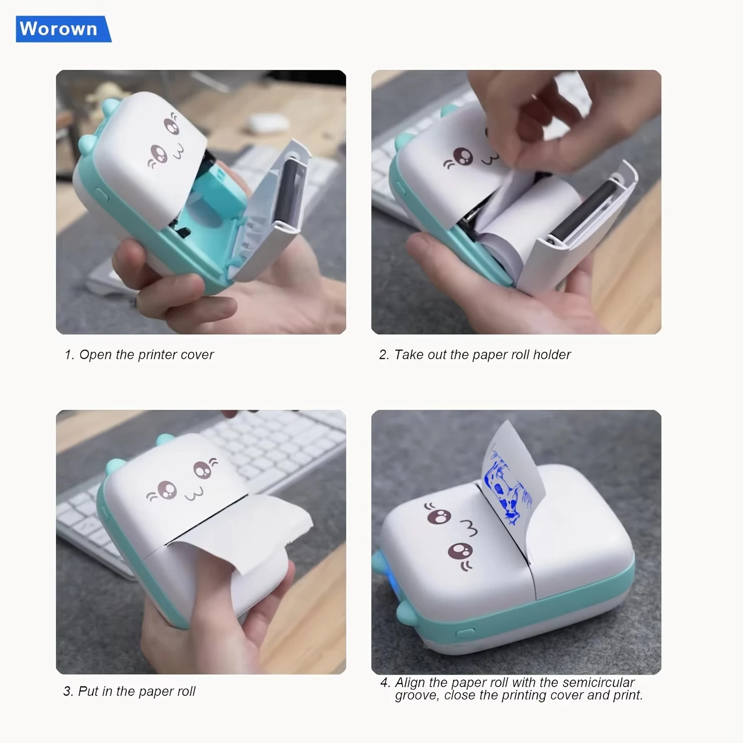 Mini Print Self-Adhesive Paper with Blue Printing Effect, Suitable for Study Notes, Work, Photos, to-do Lists, Memos Inkless