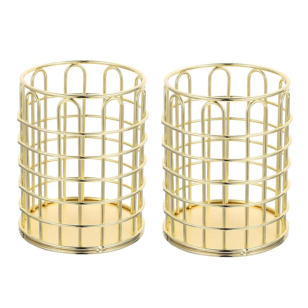 

2Pcs Wire Metal Makeup Brush Holder Round Pencil Cup Holder Desktop Organizer for Pens Markers Pencils Rulers Storage
