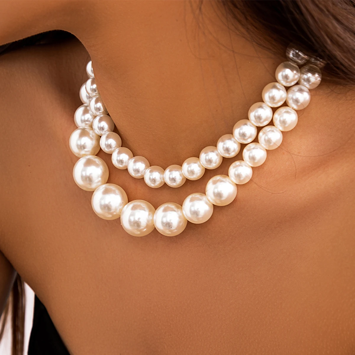 2 sztuk/zestaw luksusowe eleganckie duże imitacje pereł Choker naszyjnik dla kobiet przesadzone wielowarstwowe zroszony łańcuszek do kołnierzyka biżuteria ślubna