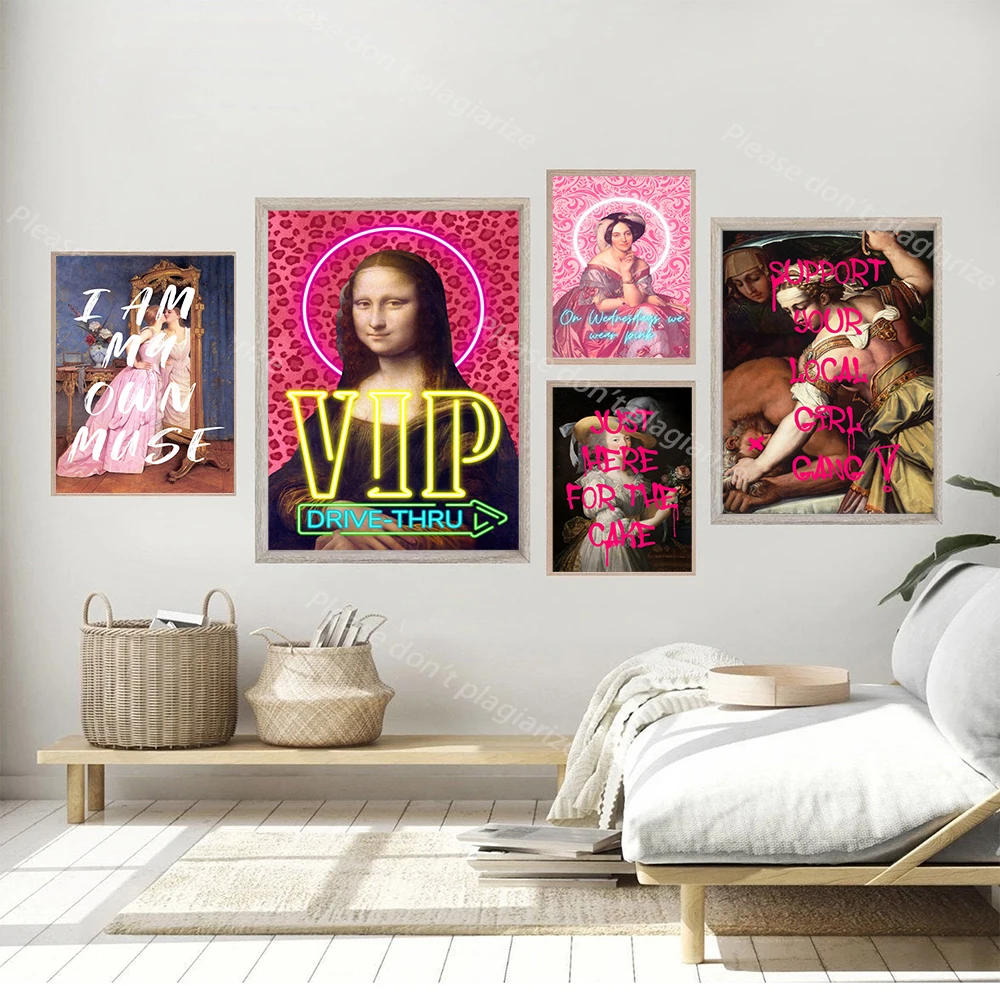 Unframe Funny Queen Poster for Home Decor Classical Art Retro Girl Canvas Print Pink Inspirational Bed Room Aesthetic Quote Post
