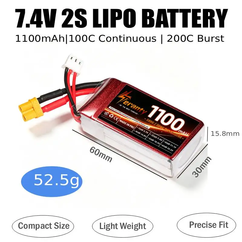 1PCS 1100mAh LiPo Battery 2S 3S 4S 6S 7.4V 11.1V 14.8V 22.2V High Discharge RC Battery for 2~5Inch FPV TinyWhoop Cinewhoop