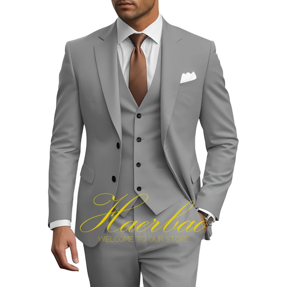 

Деловые мужские костюмы из трех предметов, приталенный пиджак, жилет и брюки, комплект свадебных костюмов для мужчин, выпускной вечер, вечерние мужские смокинги, костюмы