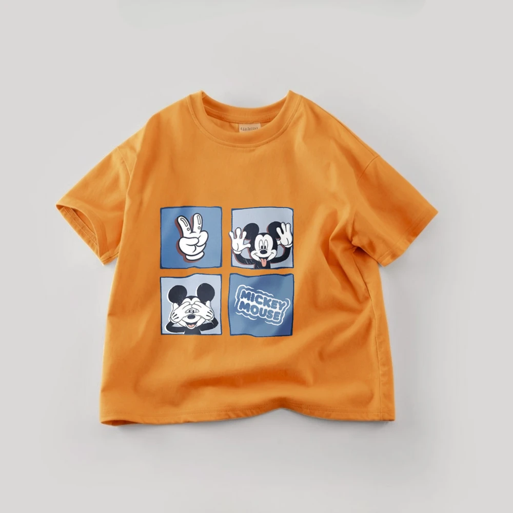 ديزني ميكي الكرتون تي شيرت ملابس الأطفال الصيف بلون بسيط الاطفال قصيرة الأكمام بلايز تيز طفل زي تي شيرت