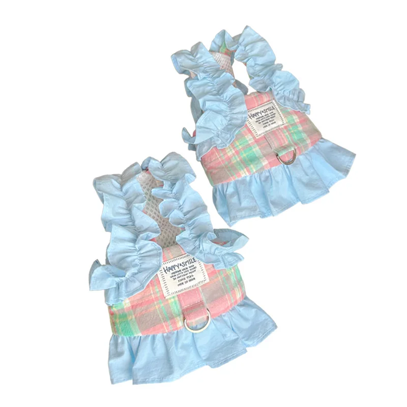 Pet Plaid Leash Vest Style Small Dog Pet Teddy Walking Dogs Dress Chest Strap Dog Harness and Leash Set - view 5