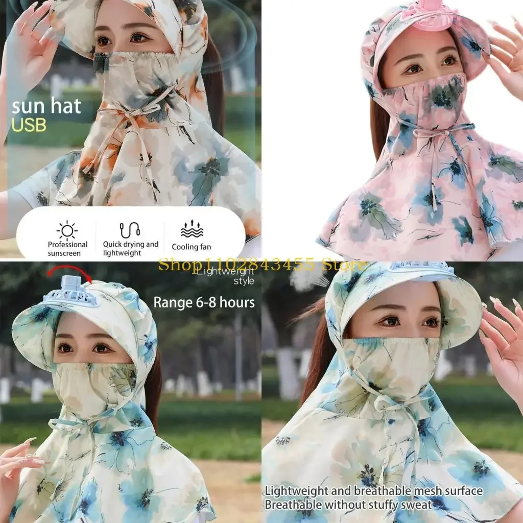 49mc-女性用サンハット-ファン付きサンシェード-夏用ショールネックフラップスポーツハット-夏用-通気性-カジュアルスポーツ用