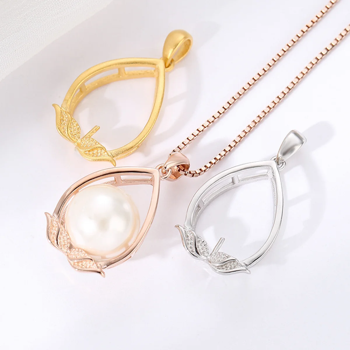 925 Sterling Silver Exquisite Pendant Empty Holder Fit 8-10mm Half Drilling Round Pearl DIY Necklace Charm Jewelry Making