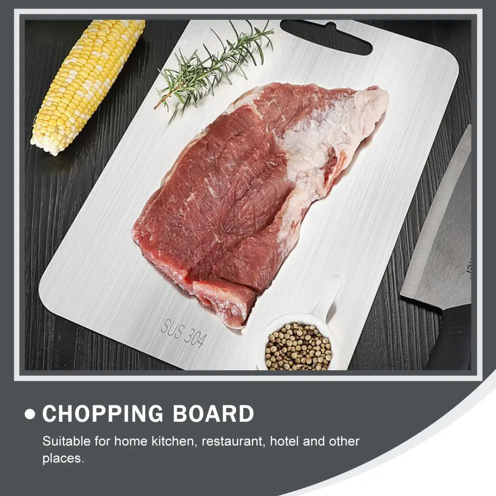 1Pcs Premium Stainless Steel Chopping Board Dual Surface Anti-Slip Cutting Board with Storage Hook Ideal for Home Restaurant