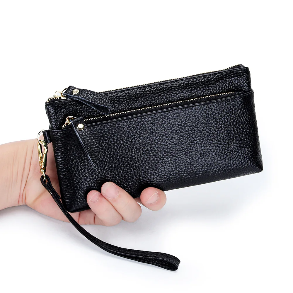 2024 Soft Genuine Leather Women Wallets First Layer of Cowhide Clutch Bag Practical Long Purse Daily Clutches For Ladies Phone