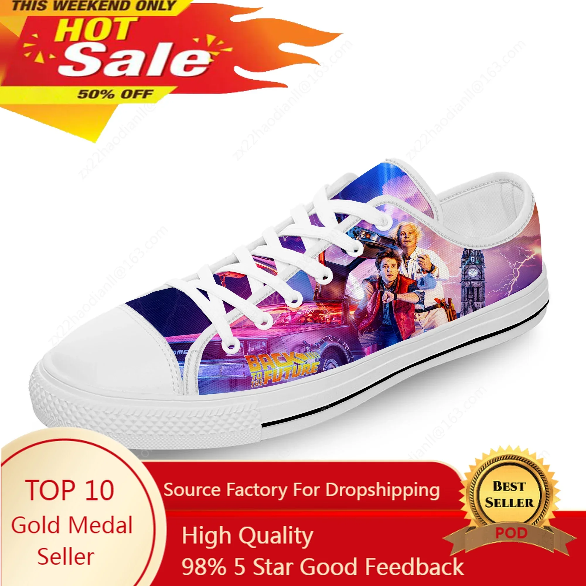 Movie Back To The Future Funny White Cloth Fashion 3D Print Low Top Canvas Shoes Men Women Lightweight Breathable Sneakers