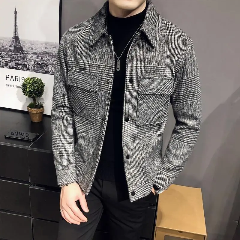 

Autumn And Winter New Woolen Jacket Men's Slim Trend Green Casual Woolen Coat Men's Cropped Jacket Men