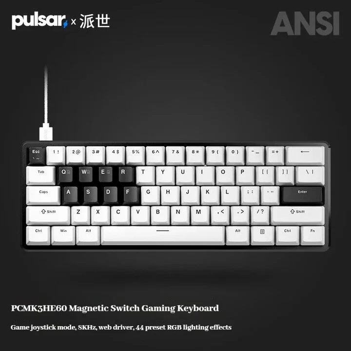 

Клавиатура с магнитным переключателем PULSAR PCMK 3 HE 60, проводная клавиатура из алюминиевого сплава, частота заката 8 К, RT0,01 мм, частота сканирования 35 К, игровая клавиатура для ПК